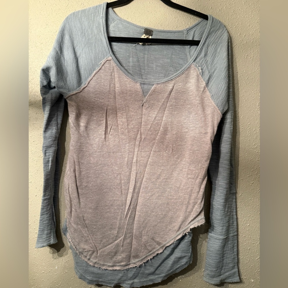 We The Free Blue and Gray Long Sleeve Top